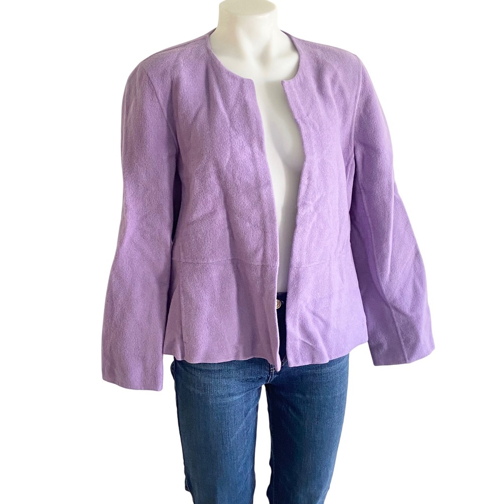 Eileen Fisher Petite Lavender Purple Boiled Wool Open Front Jacket PL